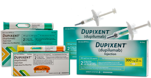 Dupixent® (dupilumab) pre-filled pen & pre-filled syringe (200 mg or 300 mg) product packaging